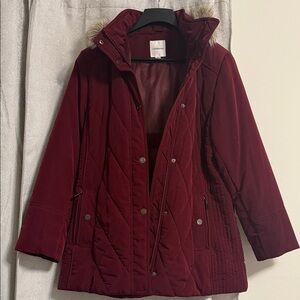 Craft&Barrow Women's Deep Red Puffer Coat with a free scarf